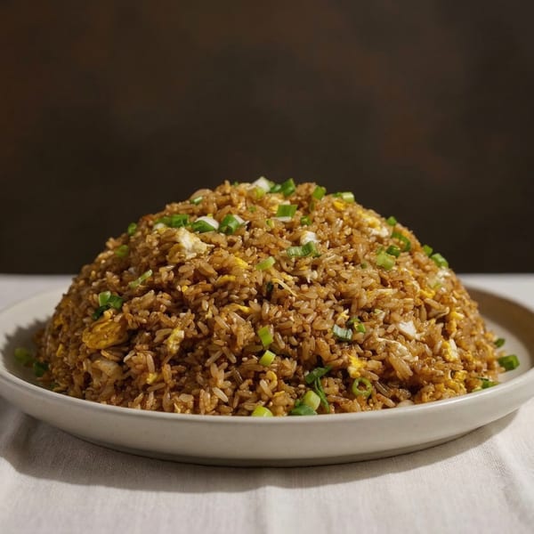 A large mound of Maru Sushi & Grill's fried rice, garnished with chopped green onions.